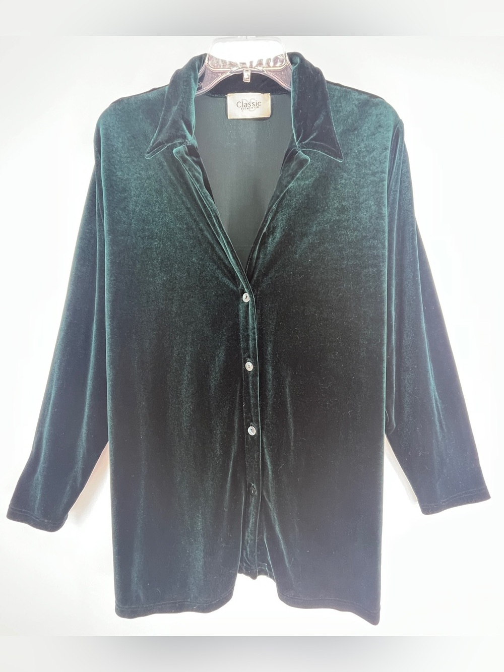 Classic Elements Vintage Emerald Green Velvet Button Down Cardigan Shirt Top